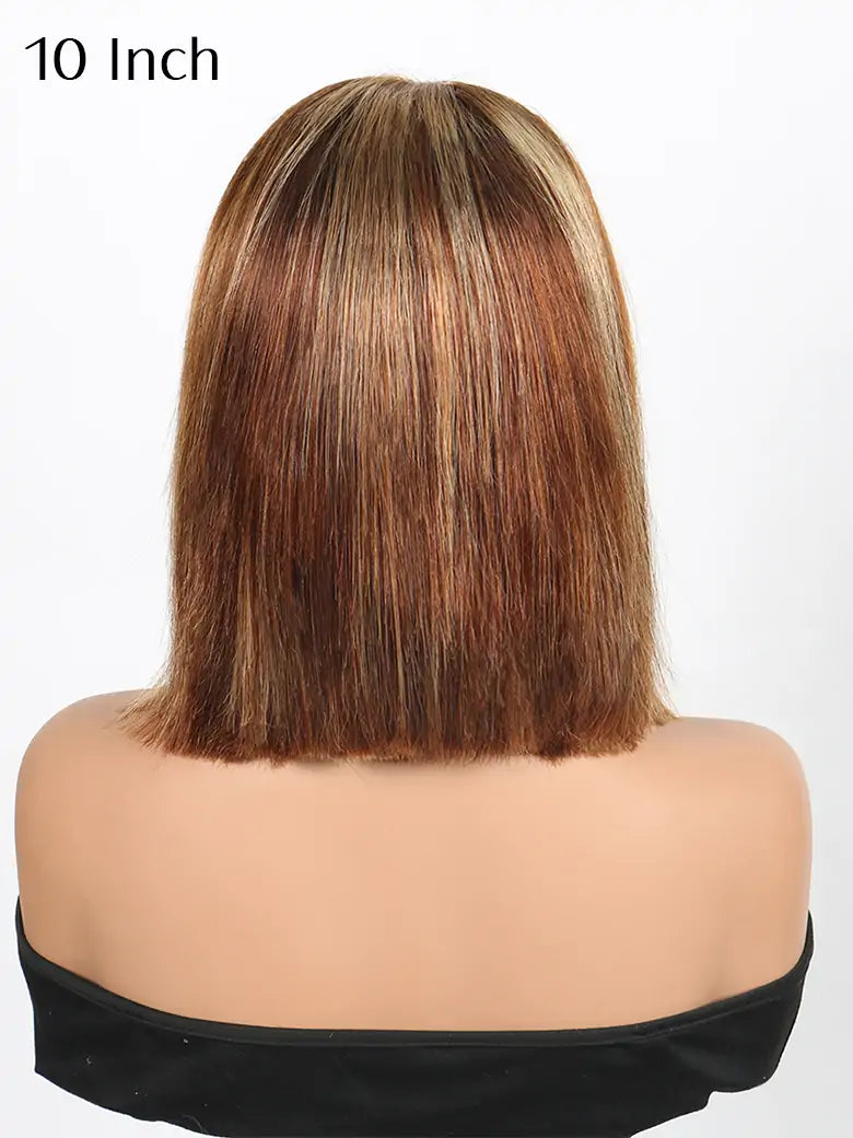10 Inches Highlight Bob Wig Brown Highlights Straight Hair 13x4 Lace Wigs - SIMMEL Hair
