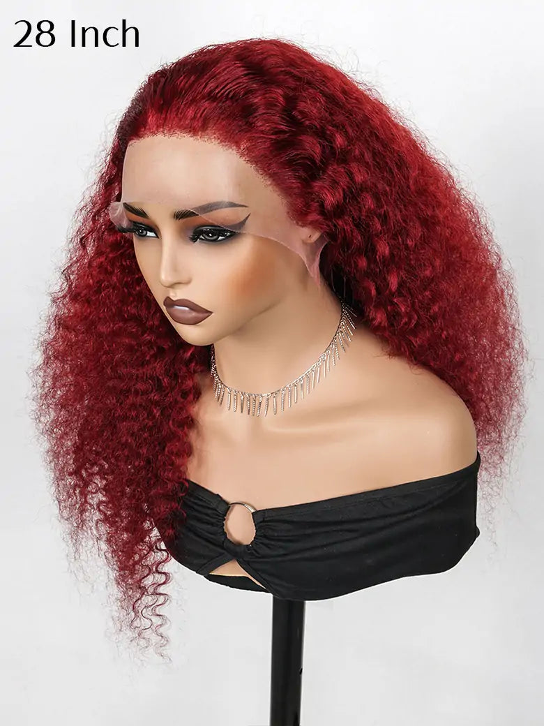 SIMMEL hair 28 inches burgundy hair deep curly 13x4 lace front wig dark red human hair wigs