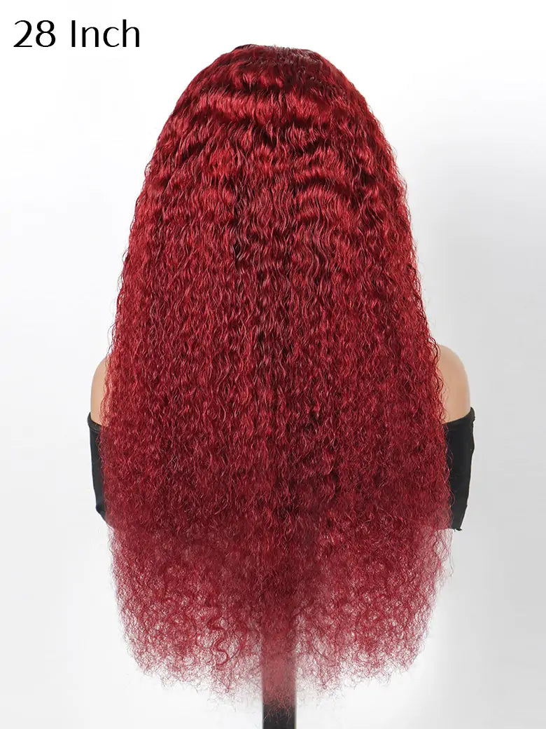 SIMMEL hair 28 inches burgundy hair deep curly 13x4 lace front wig dark red human hair wigs