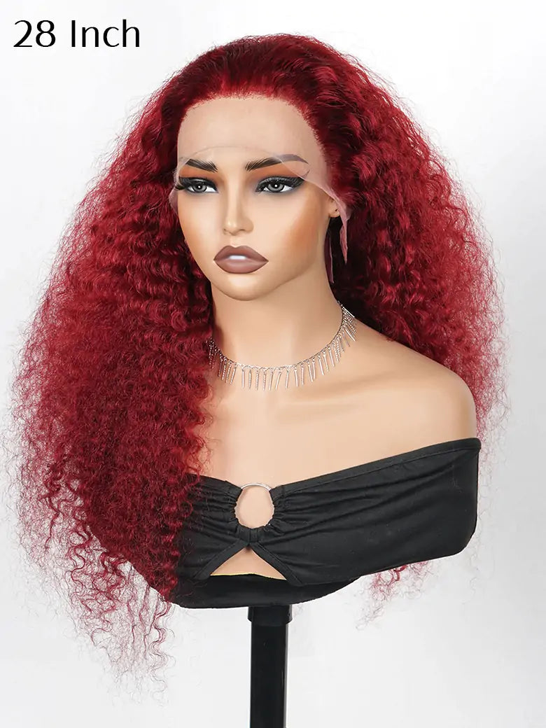 SIMMEL hair 28 inches burgundy hair deep curly 13x4 lace front wig big and fluffy