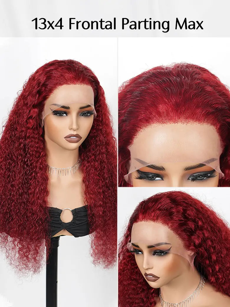 SIMMEL hair burgundy hair deep curly 13x4 lace frontal wig parting max