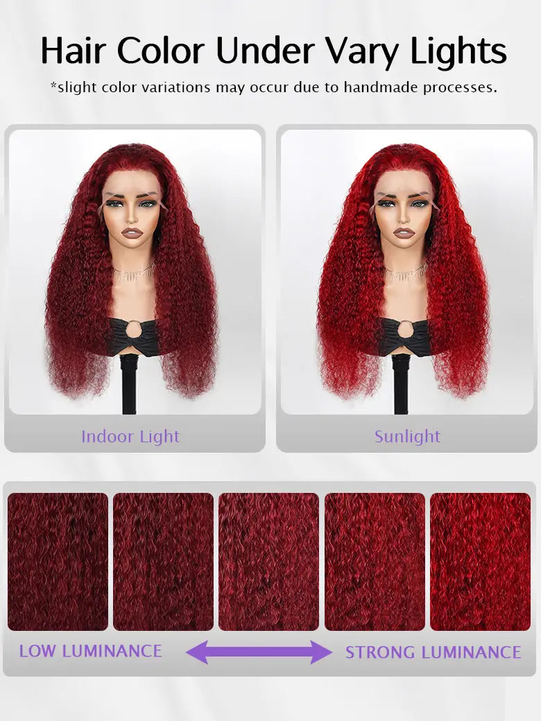 SIMMEL hair burgundy hair deep curly hair color under vary lights