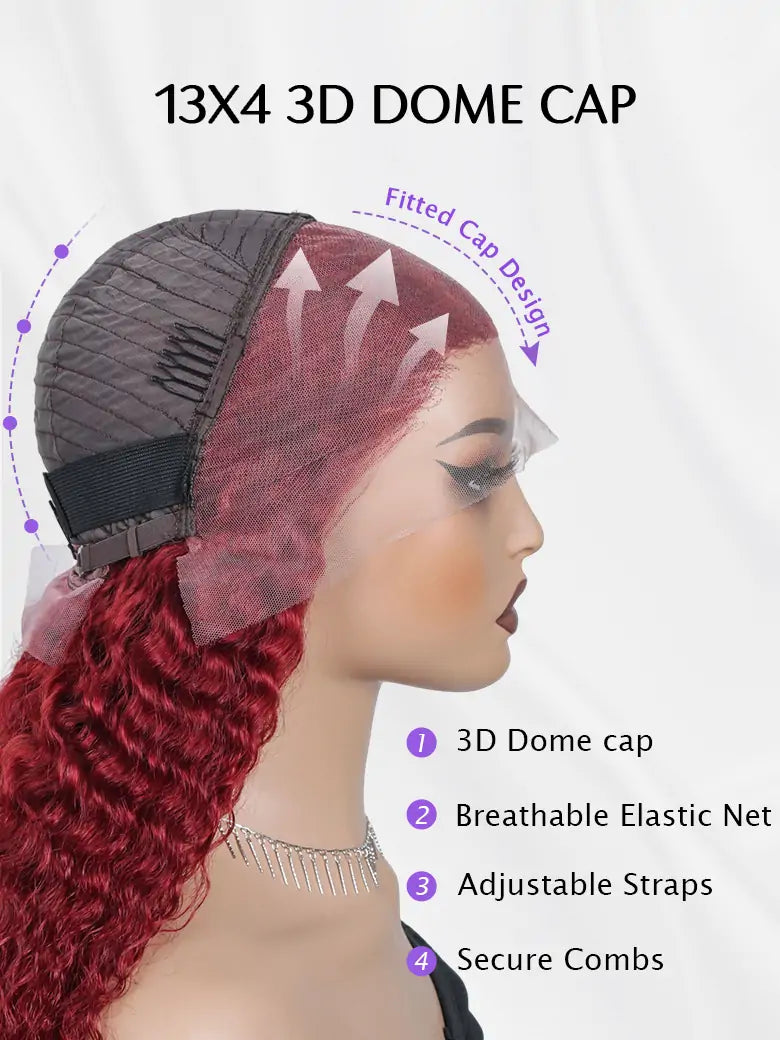 SIMMEL hair burgundy hair deep curly 13x4 lace front wig cap