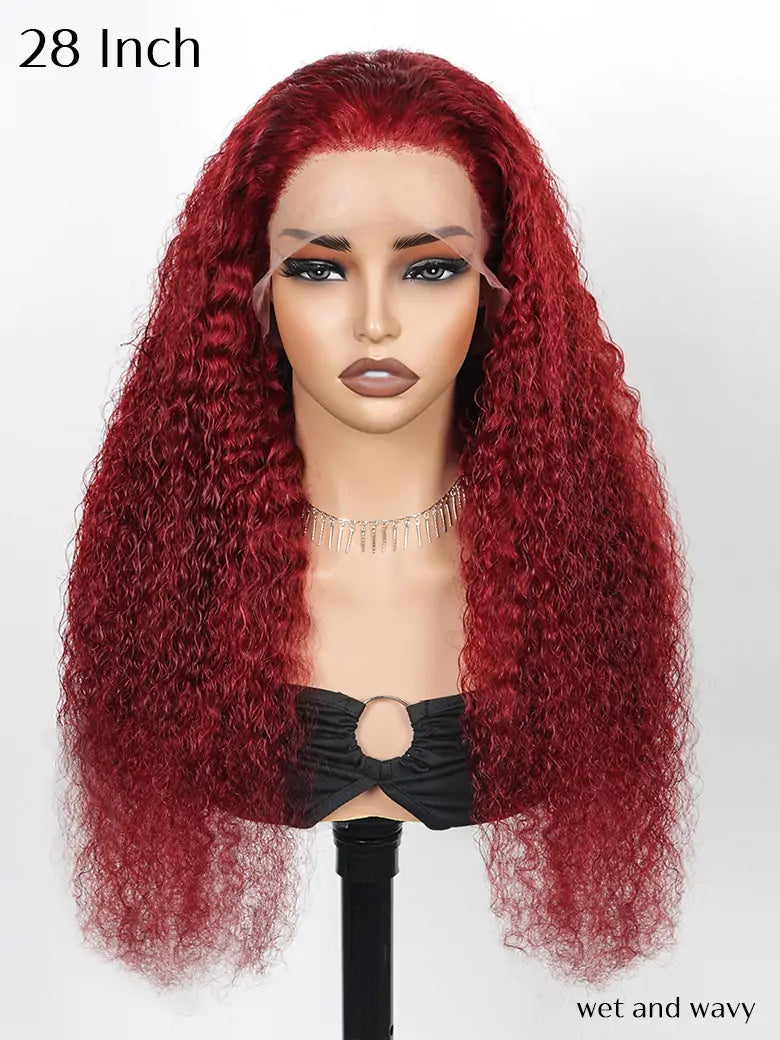 SIMMEL hair 28 inches burgundy hair deep curly 13x4 lace front wig dark red human hair wigs