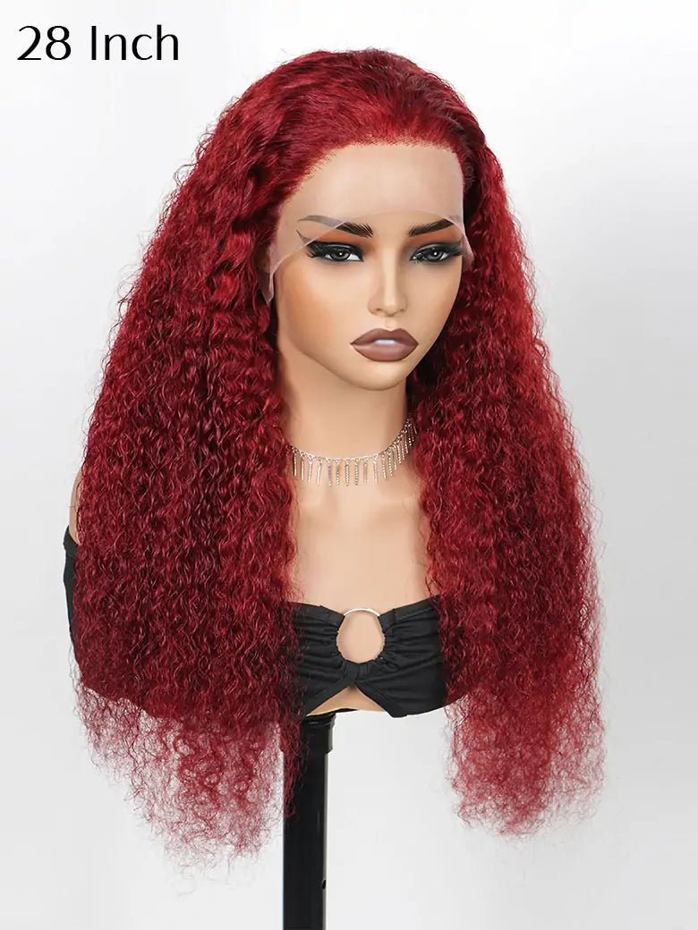 SIMMEL hair 28 inches burgundy hair deep curly 13x4 lace front wig dark red human hair wigs