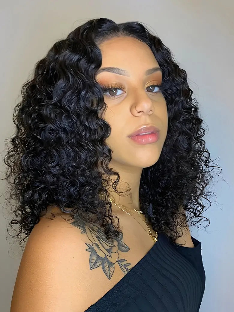 SIMMEL hair deep curly bob wig glueless ear to ear wide t lace front human hair wigs