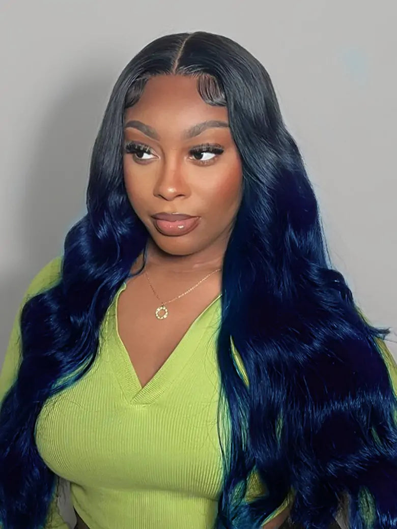 SIMMEL Hair Model Show Black Blue Ombre Human Hair Weave 3 Bundles With Closure Body Wave