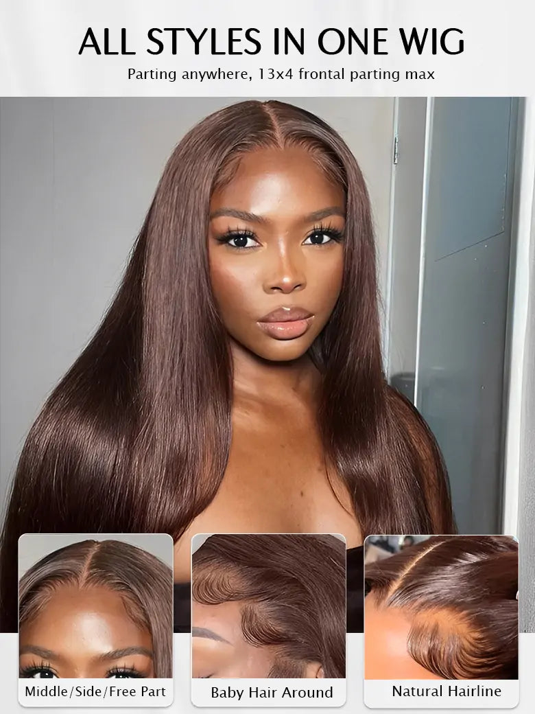 SIMMEL hair chocolate brown hair 13x4 hd lace wig silky straight human hair wigs