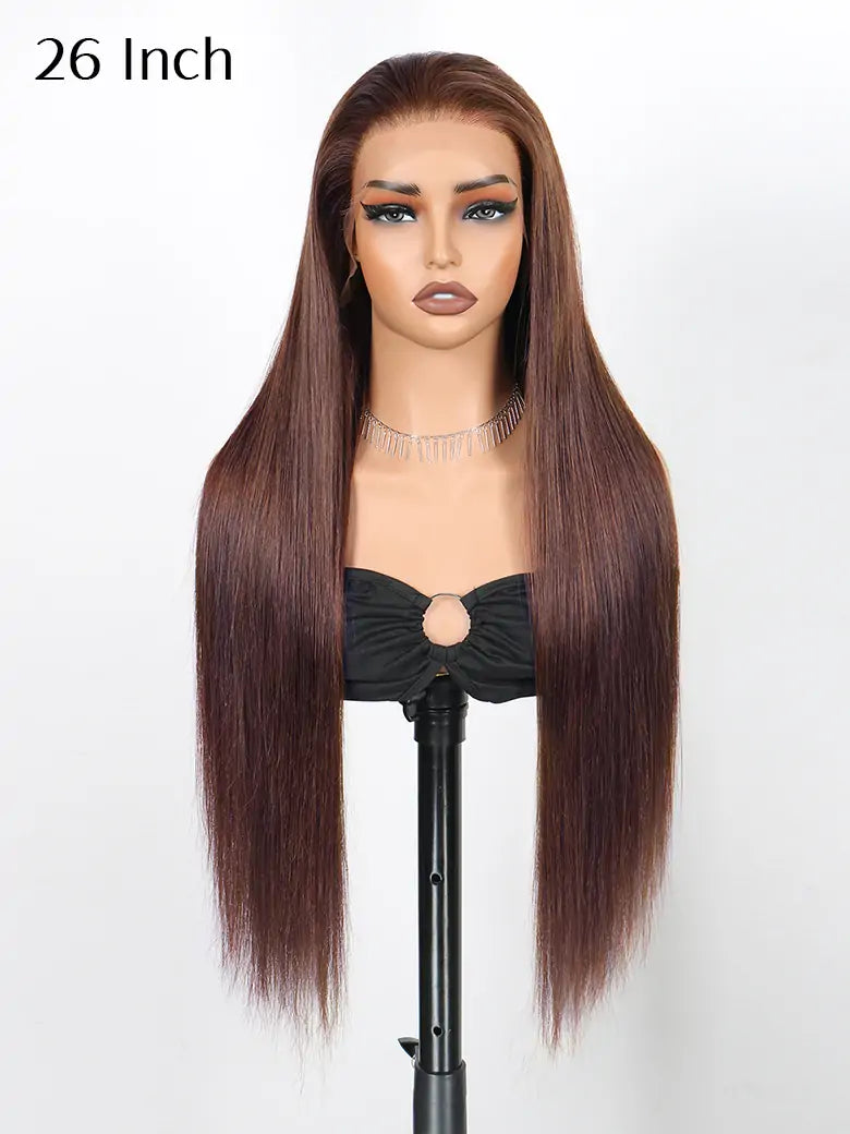 SIMMEL hair 26 inches chocolate brown hair 13x4 hd lace wig silky straight human hair wigs
