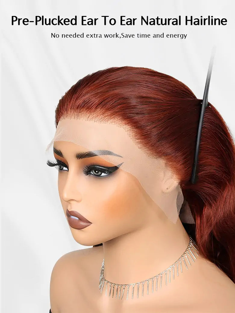 SIMMEL hair reddish brown hair pre-plucked ear to ear 13x4 lace frontal wig body wave human hair wigs