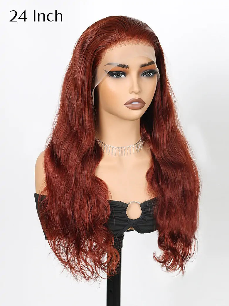 SIMMEL hair 24 inches reddish brown hair 13x4 lace frontal wig body wave human hair wigs
