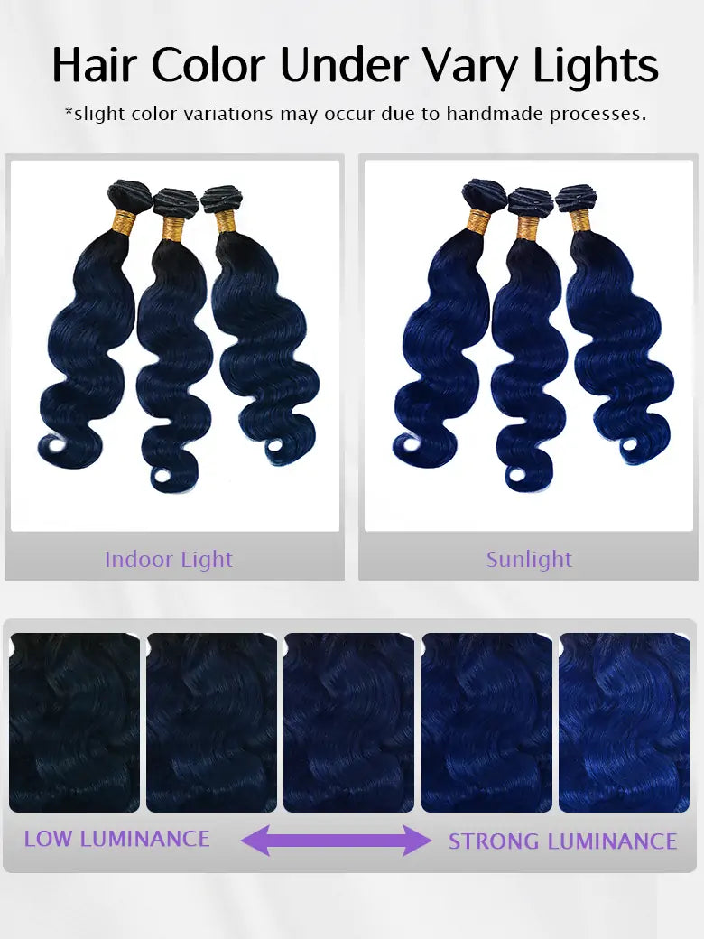 Simmel Hair Black Blue Ombre Body Wave Weave 3 Bundles Human Hair Color Under Vary Lights