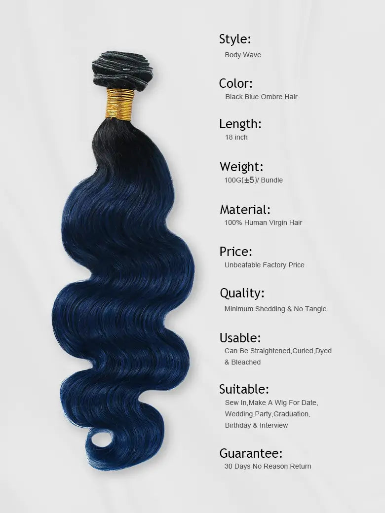Simmel Hair Black Blue Ombre Human Hair Weave Body Wave Bundle Details