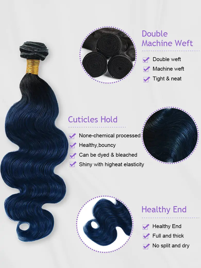 Simmel Hair Black Blue Ombre Human Hair Weave Bundle Details