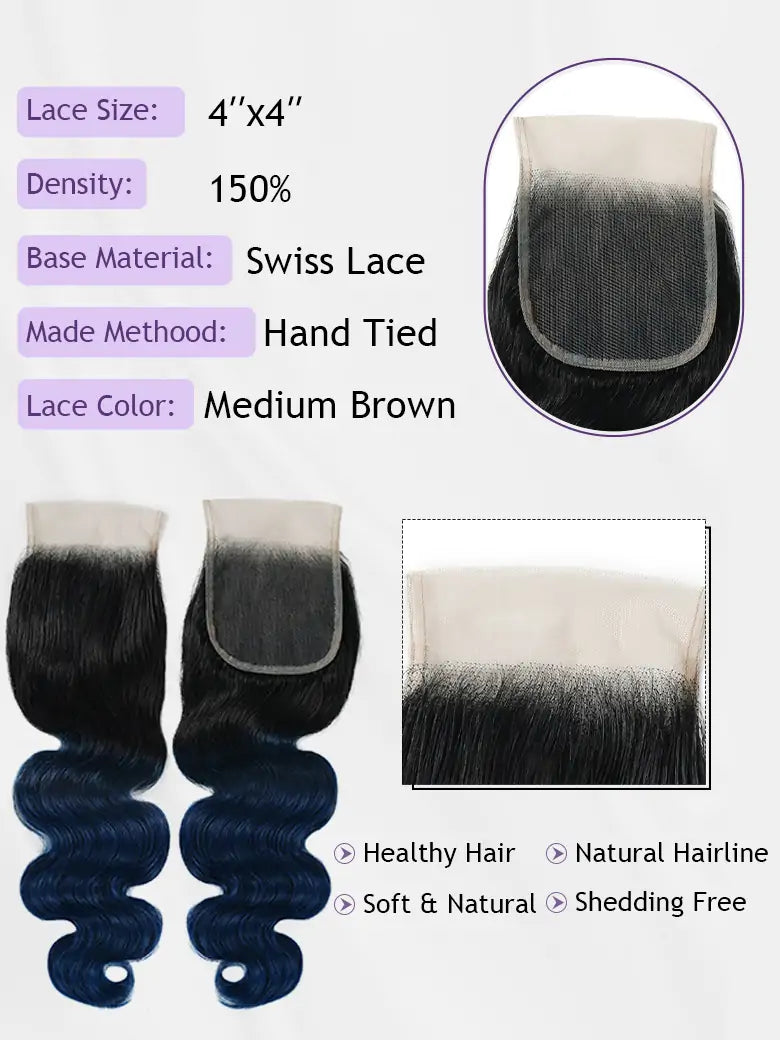 Simmel Hair Black Blue Ombre Human Hair Closure Body Wave