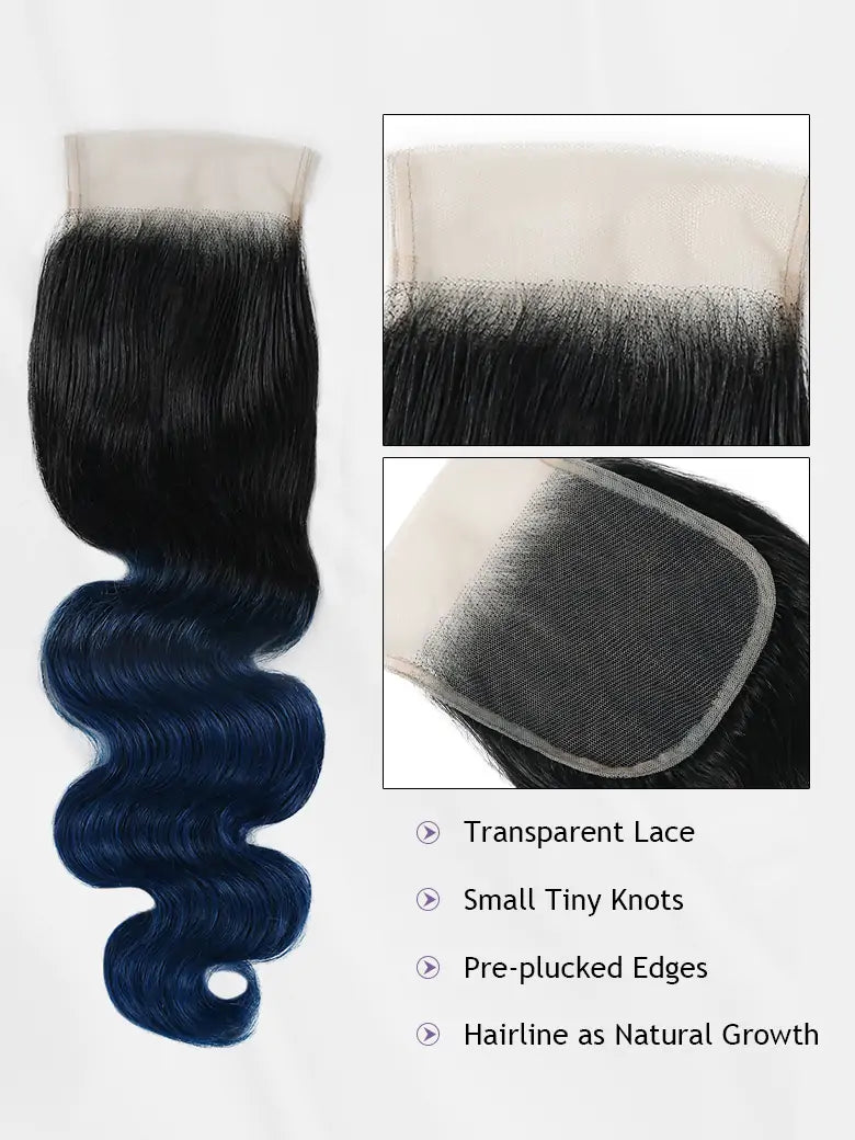 Simmel Hair Black Blue Ombre Human Hair Closure Details