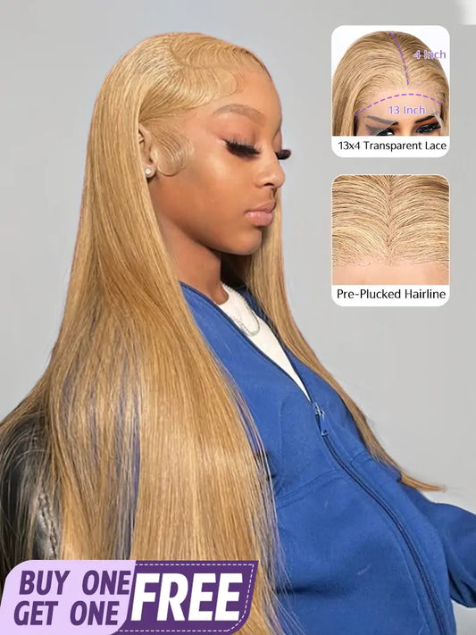 SIMMEL Hair Light Brown Hair model show 13x4 Lace Front Wig Silky Straight Human Hair Wigs
