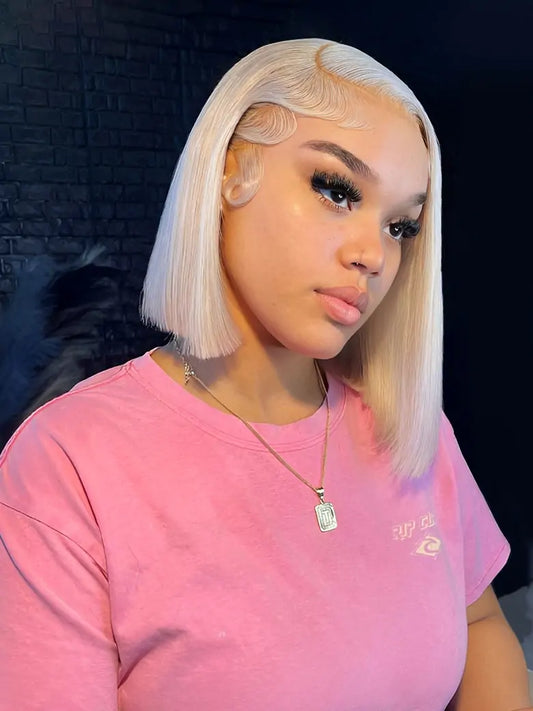 Ash Blonde Bob Wig 13x4 Lace Frontal Wig Straight Human Hair Wigs
