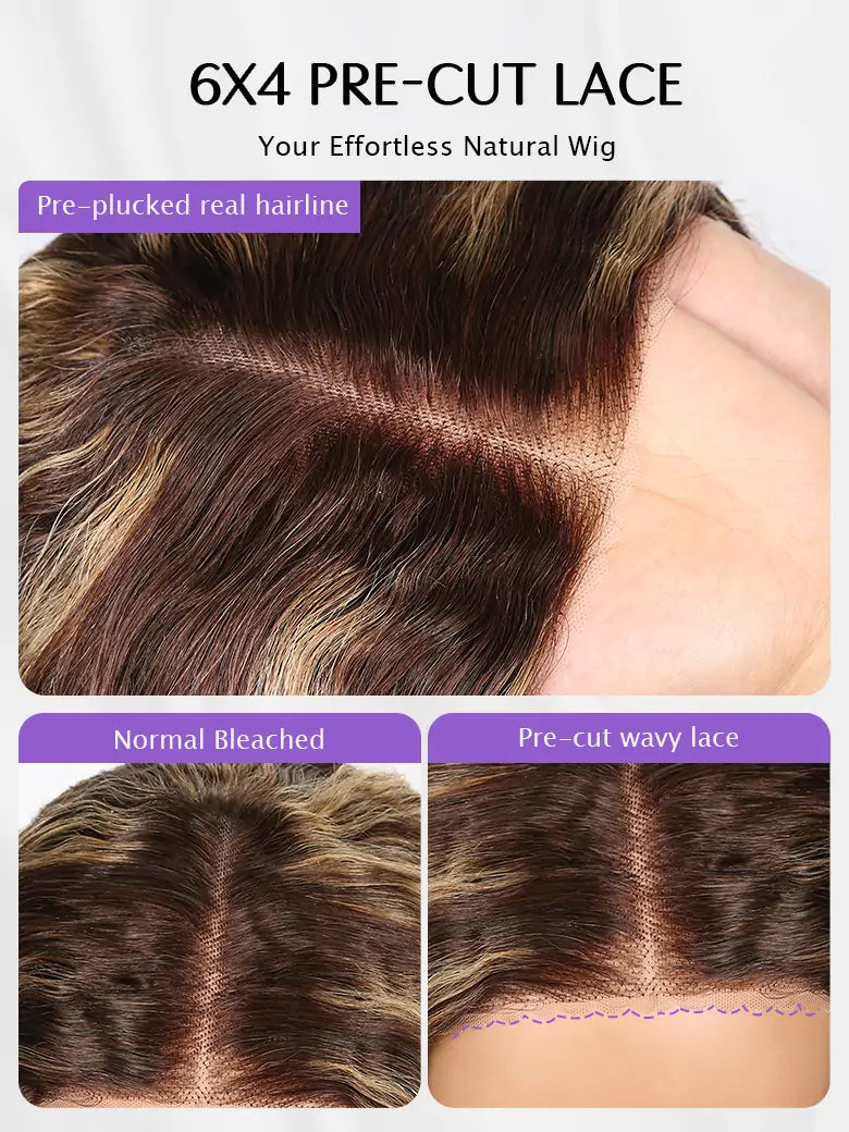 Glueless Highlight Bob Wig Deep Wave Brown Highlights Hair 6x4 Lace Wigs - SIMMEL Hair