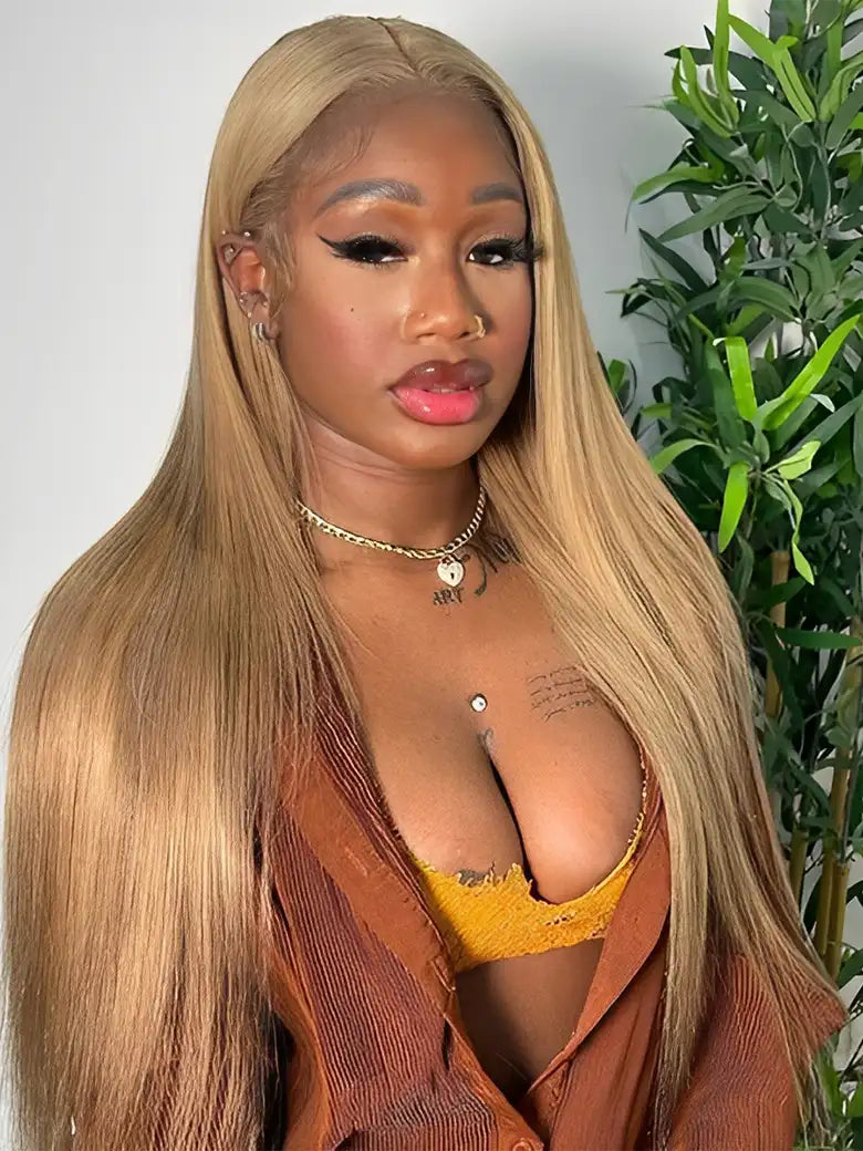 SIMMEL Hair Light Brown Hair model 13x4 Lace Front Wig Silky Straight Human Hair Wigs
