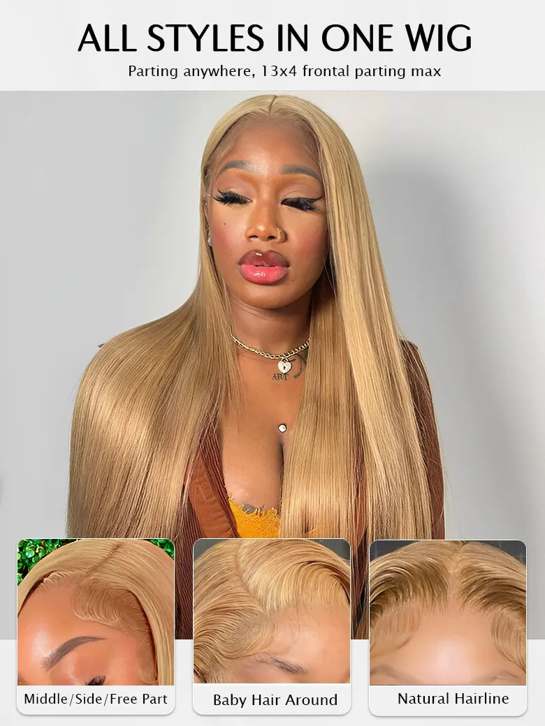 SIMMEL Hair Light Brown Hair model show 13x4 Lace Front Wig Silky Straight Human Hair Wigs