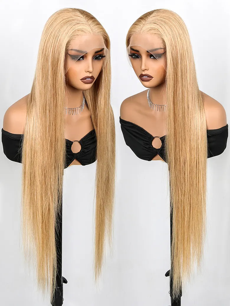 SIMMEL Hair Light Brown Hair 30 inch 13x4 Lace Front Wig Silky Straight Human Hair Wigs