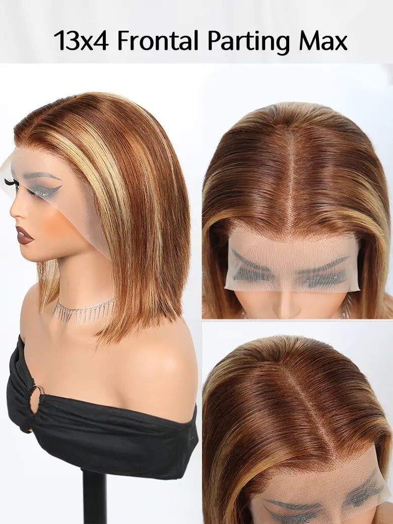 Highlight Bob Wig Brown Highlights Straight Hair 13x4 Lace Wigs - SIMMEL Hair