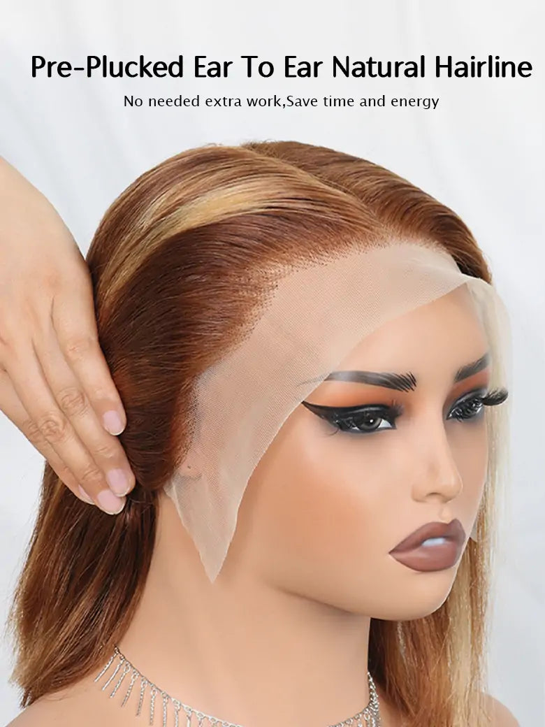 Highlight Bob Wig Brown Highlights Straight Hair pre-plucked ear to ear 13x4 Lace Wigs - SIMMEL Hair