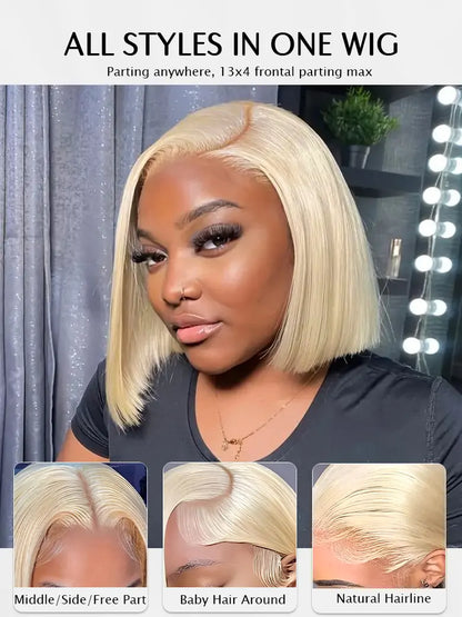SIMMEL Honey Blonde Bob Wig 13x4 Lace Frontal Wig Straight Human Hair Wigs