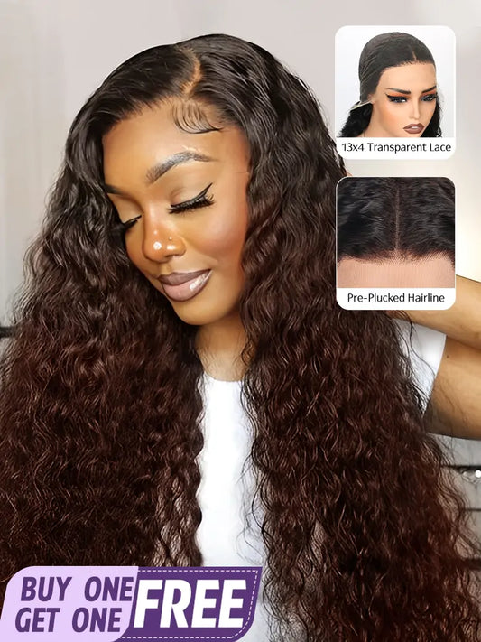 SIMMEL Hair black brown ombre hair deep curly 13x4 lace front wig human hair wigs
