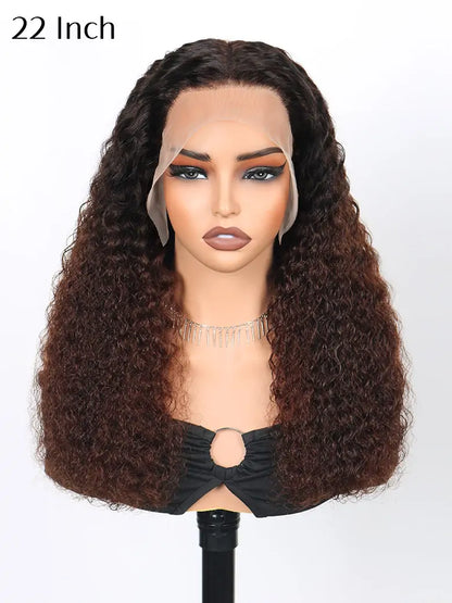 SIMMEL Hair 22 inches black brown ombre hair deep curly 13x4 lace front wig human hair wigs