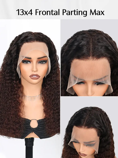SIMMEL Hair black brown ombre hair deep curly 13x4 lace frontal wig parting max