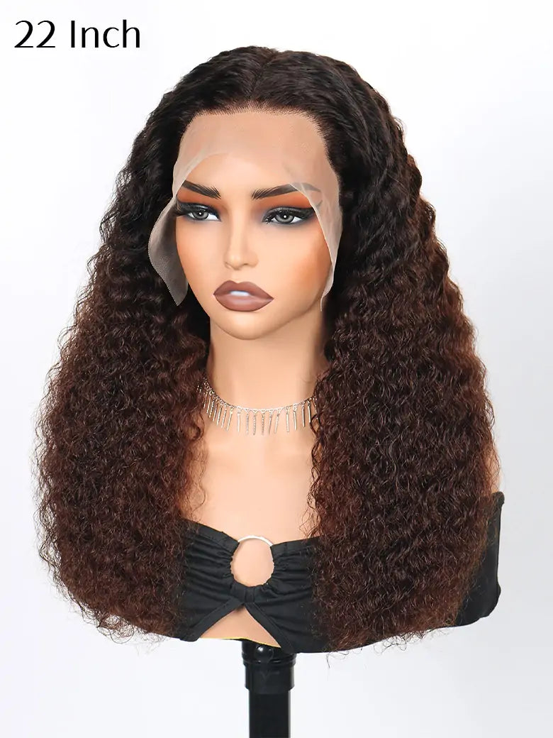 SIMMEL Hair 22 inches black brown ombre hair deep curly 13x4 lace front wig human hair wigs