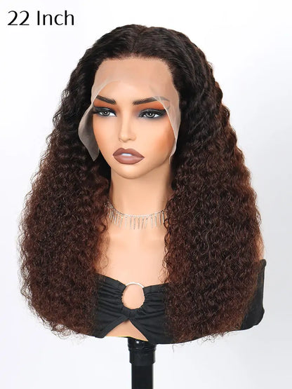 SIMMEL Hair 22 inches black brown ombre hair deep curly 13x4 lace front wig human hair wigs