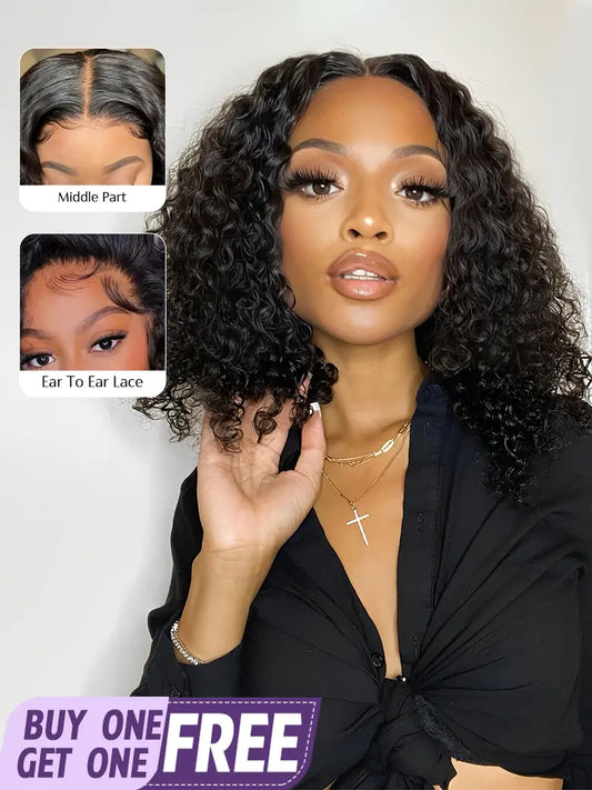 SIMMEL hair deep curly bob wig glueless ear to ear wide t lace front human hair wigs