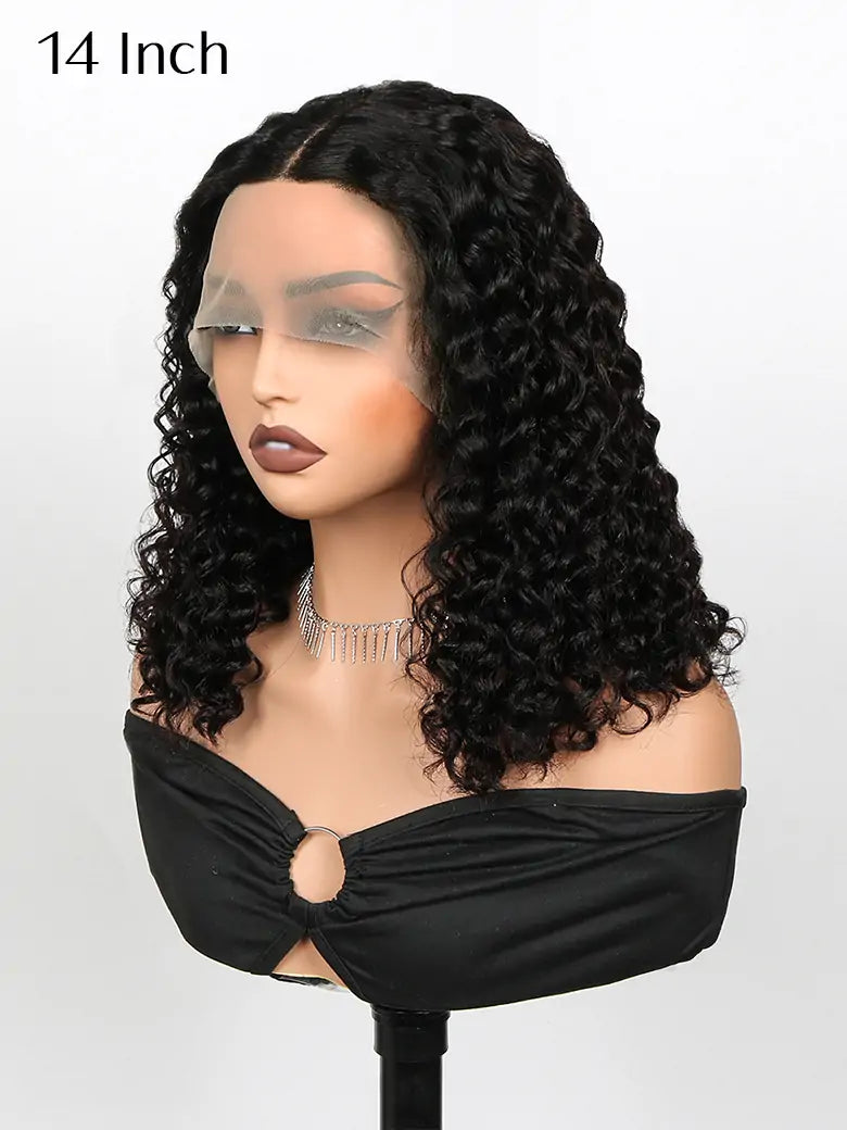 SIMMEL hair 14 inch deep curly bob wig glueless ear to ear wide t lace front human hair wigs