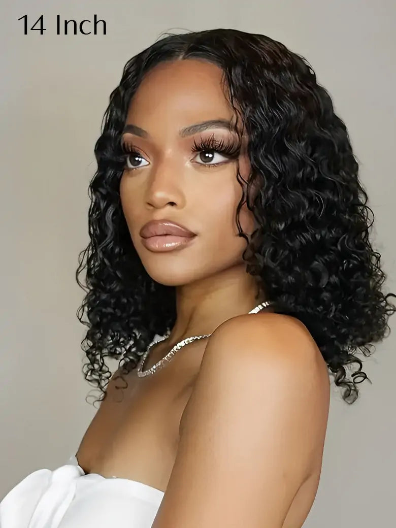 SIMMEL hair deep curly bob wig glueless ear to ear wide t lace front human hair wigs