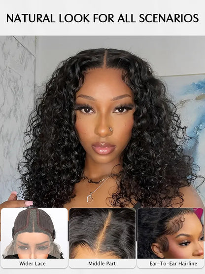 SIMMEL hair deep curly bob wig glueless ear to ear wide t lace front human hair wigs