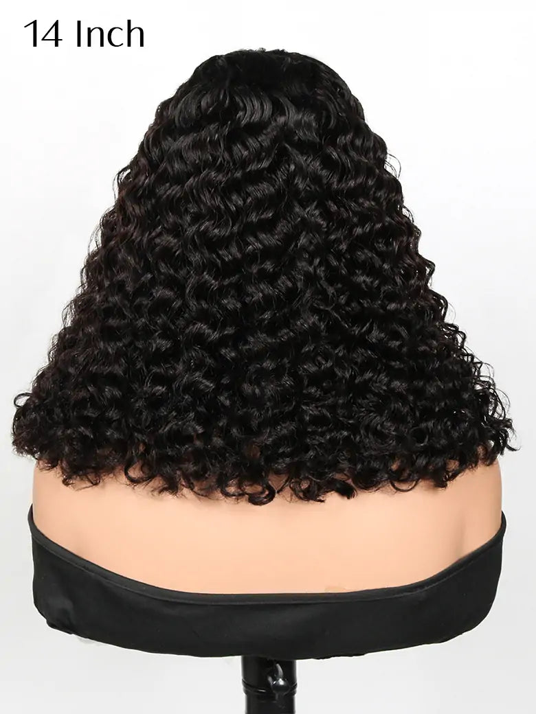 SIMMEL hair deep curly 14 inch bob wig glueless ear to ear wide t lace front human hair wigs