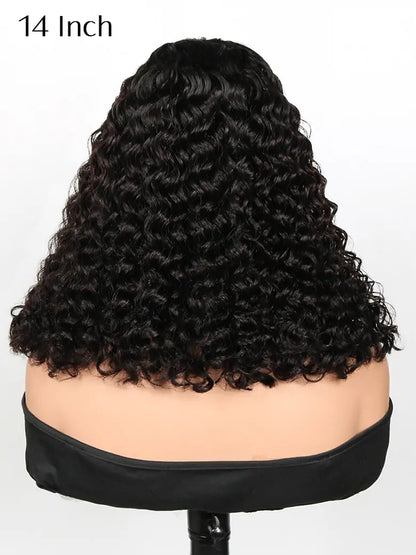 SIMMEL hair deep curly 14 inch bob wig glueless ear to ear wide t lace front human hair wigs