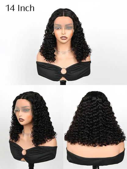 SIMMEL hair deep curly bob wig 14 inch glueless ear to ear wide t lace front human hair wigs