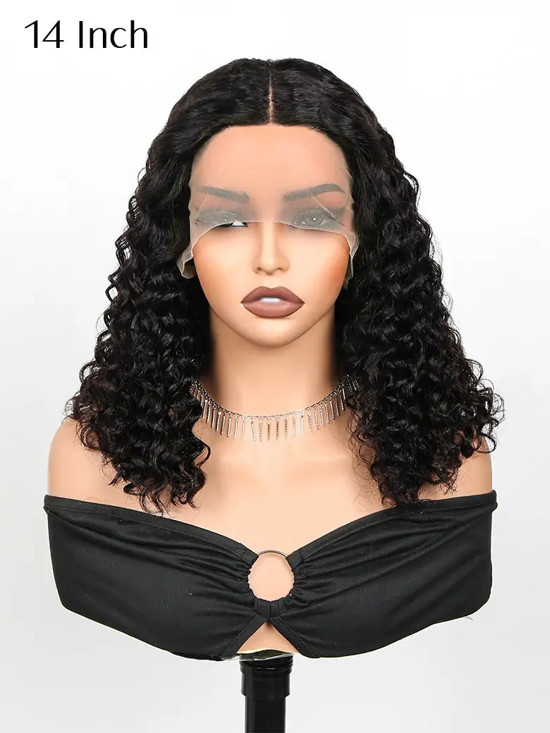 SIMMEL hair 14 inch deep curly bob wig glueless ear to ear wide t lace front human hair wigs