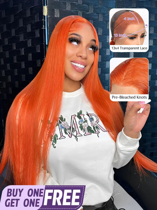 SIMMEL hair model show ginger 13x4 lace front wig silky straight human hair wigs