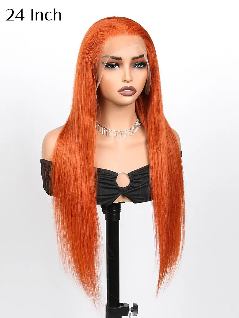 SIMMEL hair ginger hair 24 inch 13x4 lace front wig silky straight human hair wigs