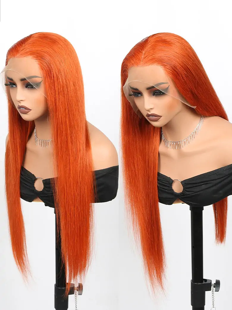 SIMMEL hair ginger hair 13x4 lace front wig silky straight human hair wigs