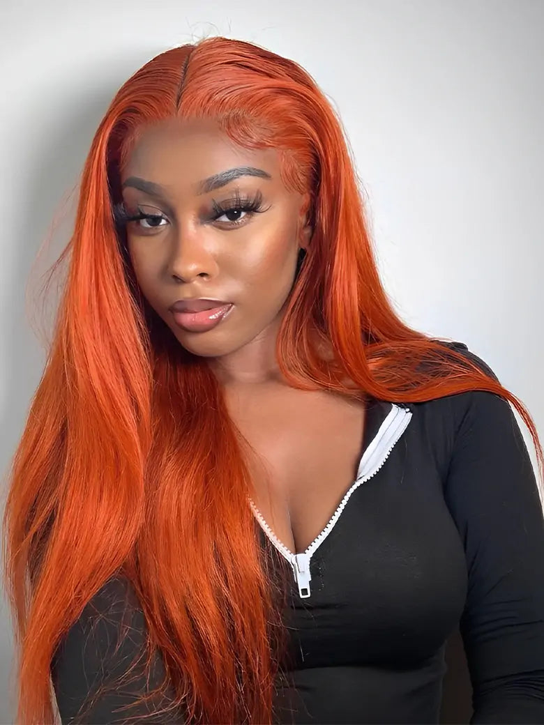 SIMMEL hair ginger hair model show 13x4 lace front wig silky straight human hair wigs