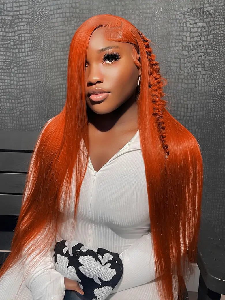 SIMMEL hair ginger hair 13x4 lace front wig silky straight human hair wigs
