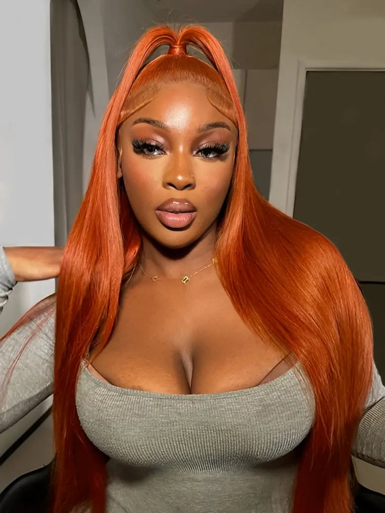 SIMMEL hair ginger hair model show 13x4 lace front wig silky straight human hair wigs