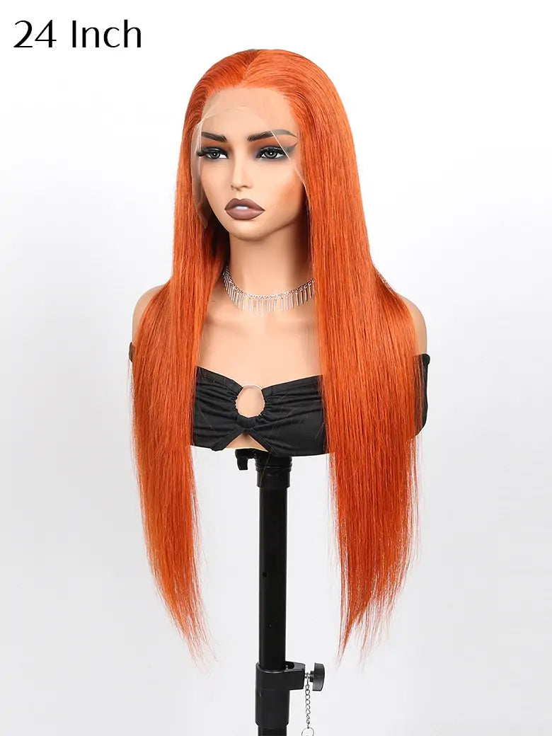 SIMMEL hair ginger hair 24 inch 13x4 lace front wig silky straight human hair wigs