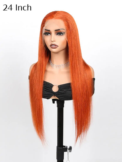 SIMMEL hair ginger hair 24 inch 13x4 lace front wig silky straight human hair wigs